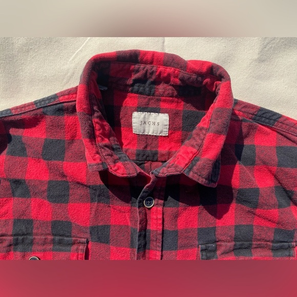 Jachs Classic Red Black Plaid Casual Button Down Shirt Heavy Weight Flannel XL - Picture 4 of 6